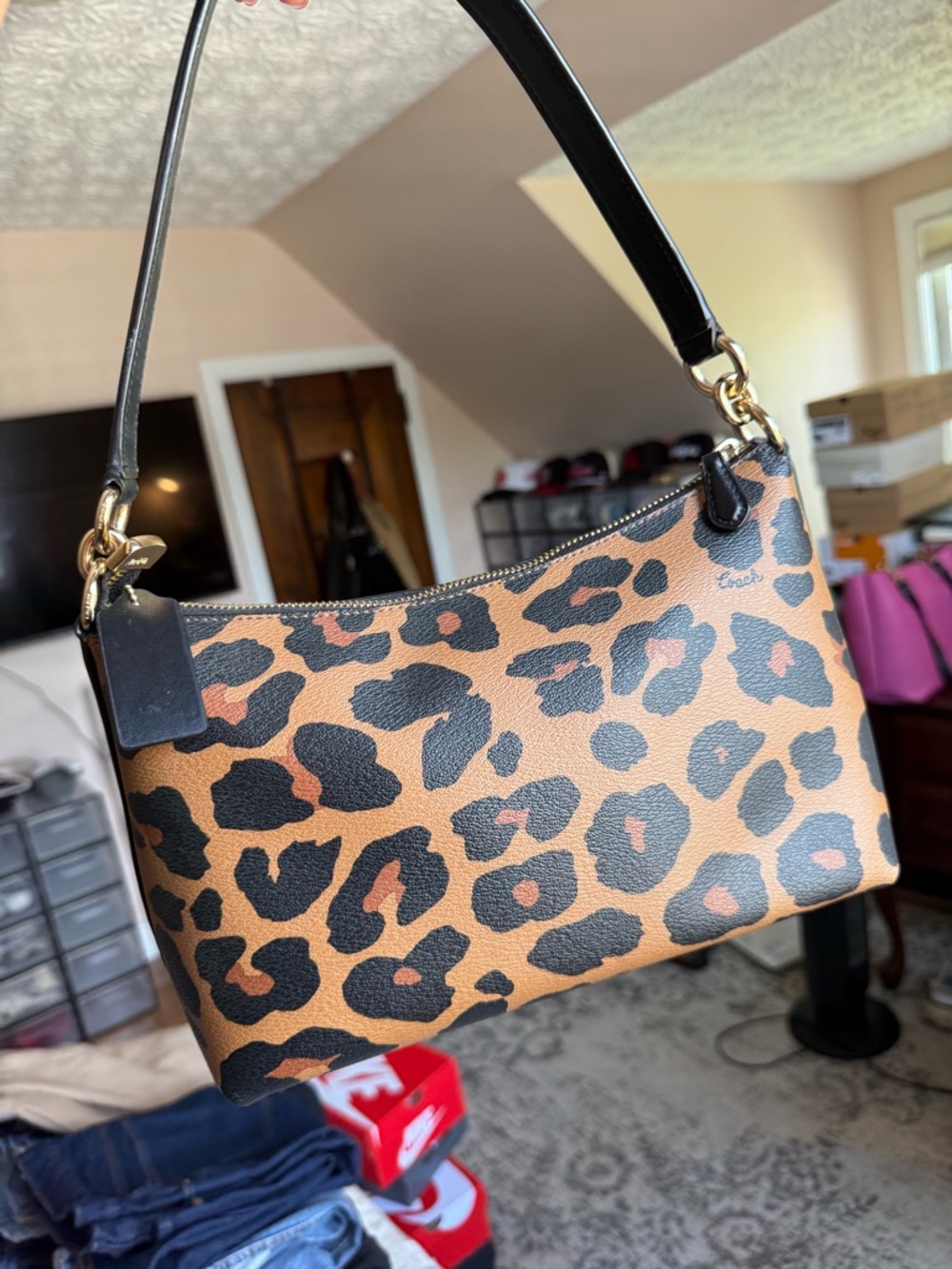 Coach Leopard-Print Shoulder Bag in Brown and Black - Picture 2 of 7